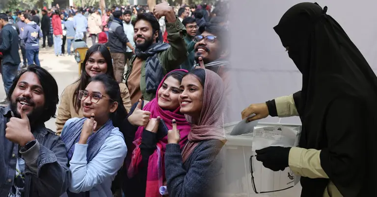 আনন্দিত শিক্ষার্থীরা, ভোট দিচ্ছেন একজন